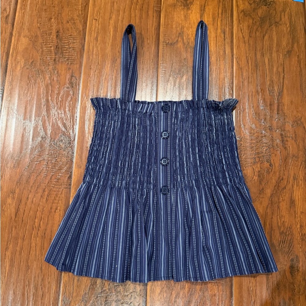 Aqua Peplum Striped Smocked Babydoll Top
